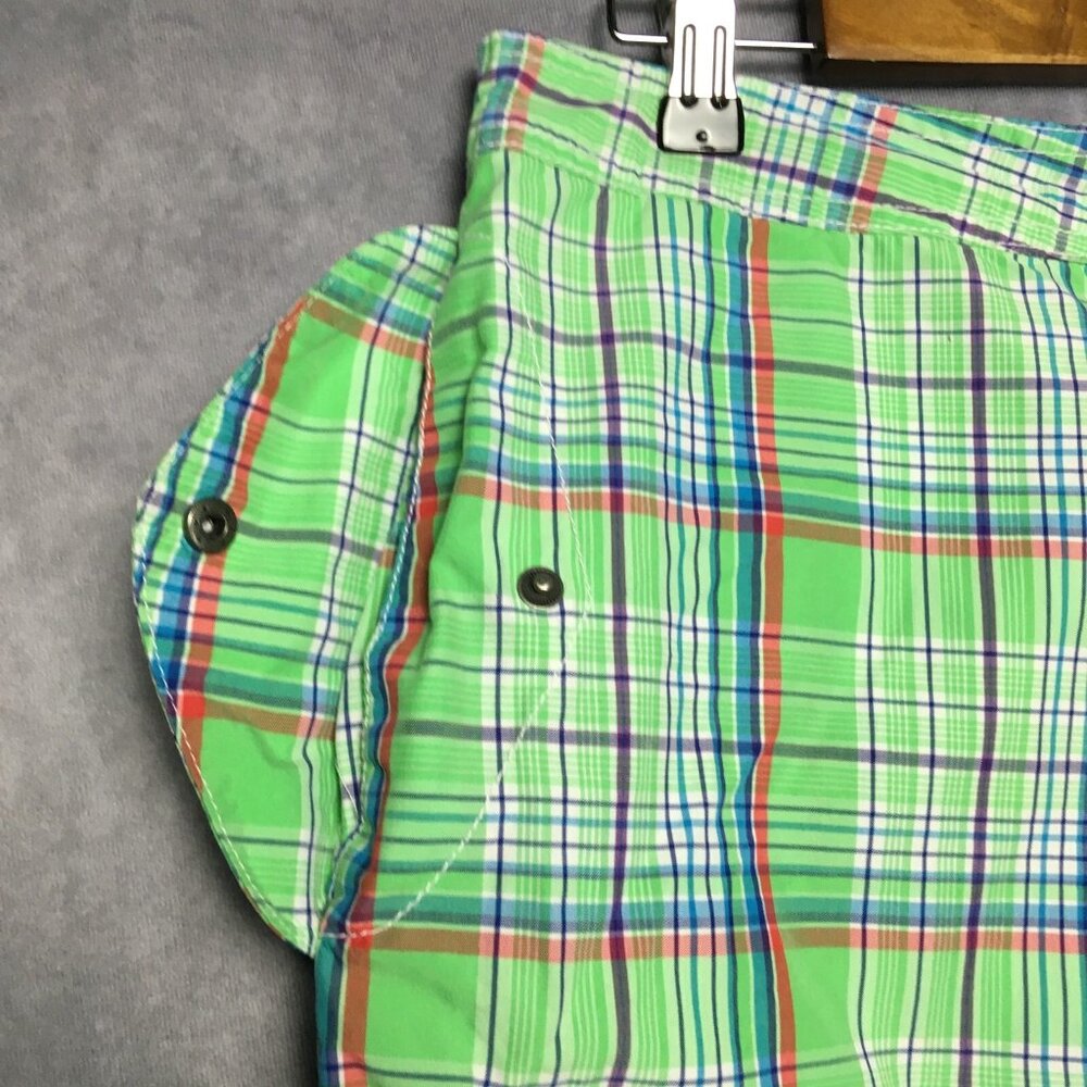 Polo RL Mens Plaid Swim Cargo Shorts size 34 Green Drawstring Cotton Nylon - Picture 12 of 16